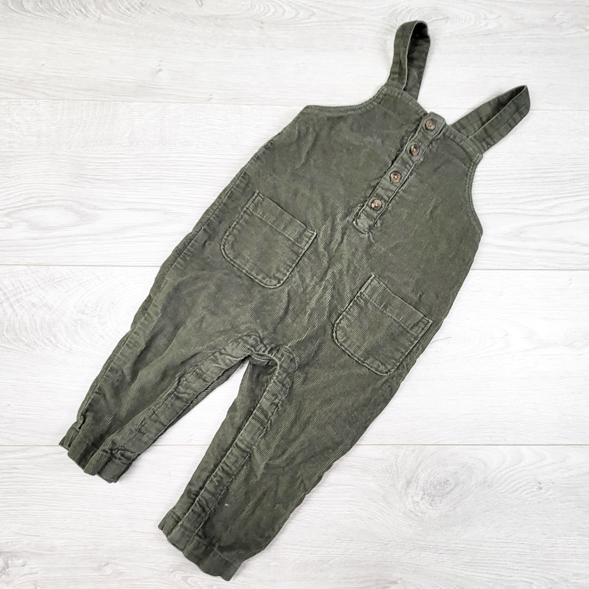 Old Navy green corduroy overalls. Size 12-18 months