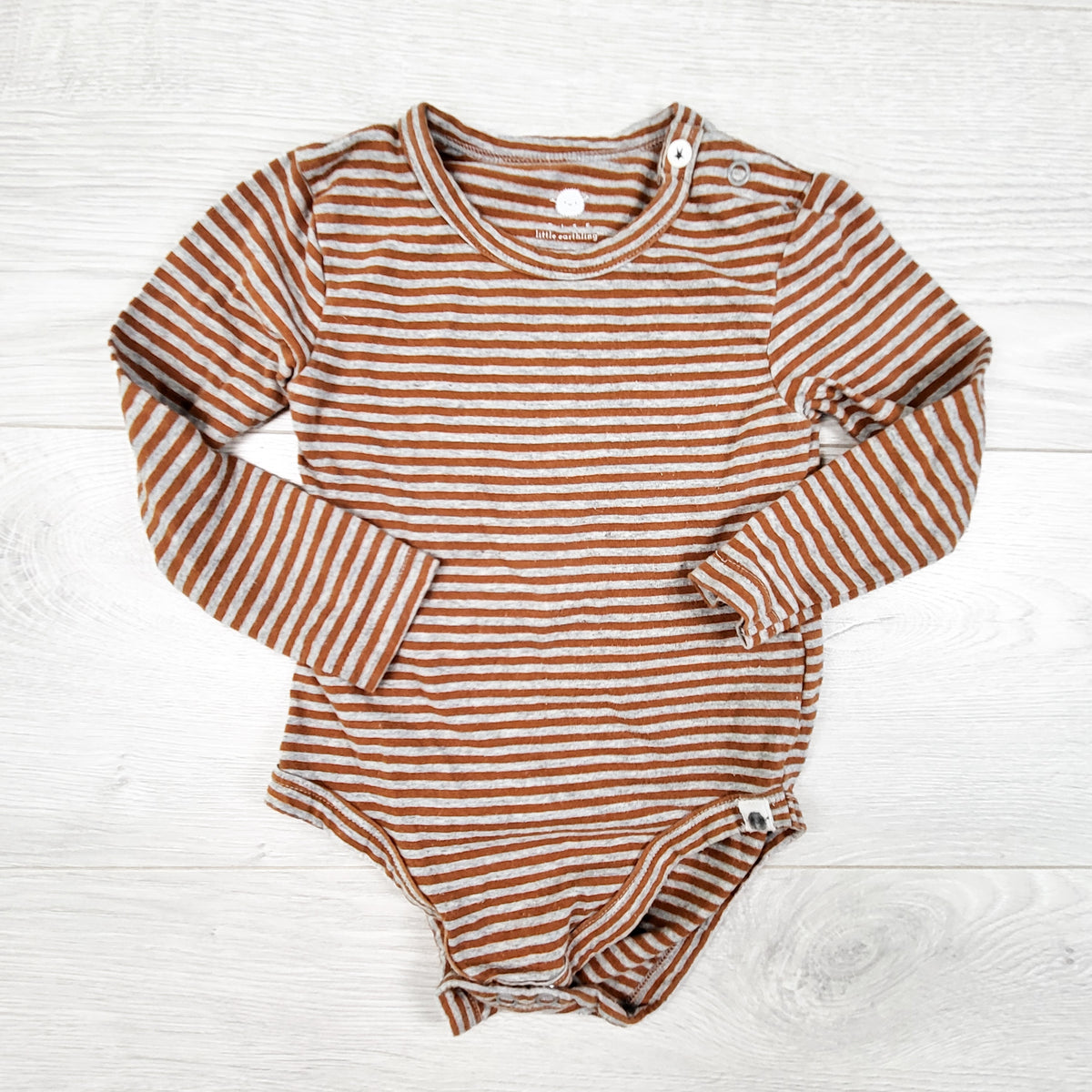Rise Little Earthling tan striped bodysuit. Size 9-12 months
