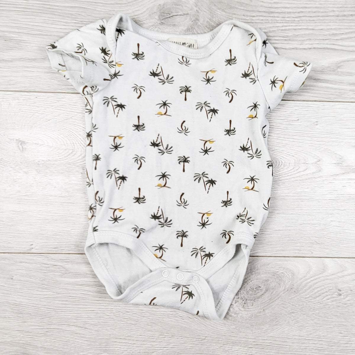 Rabbit + Bear palm tree print bodysuit. Size 6-9 months