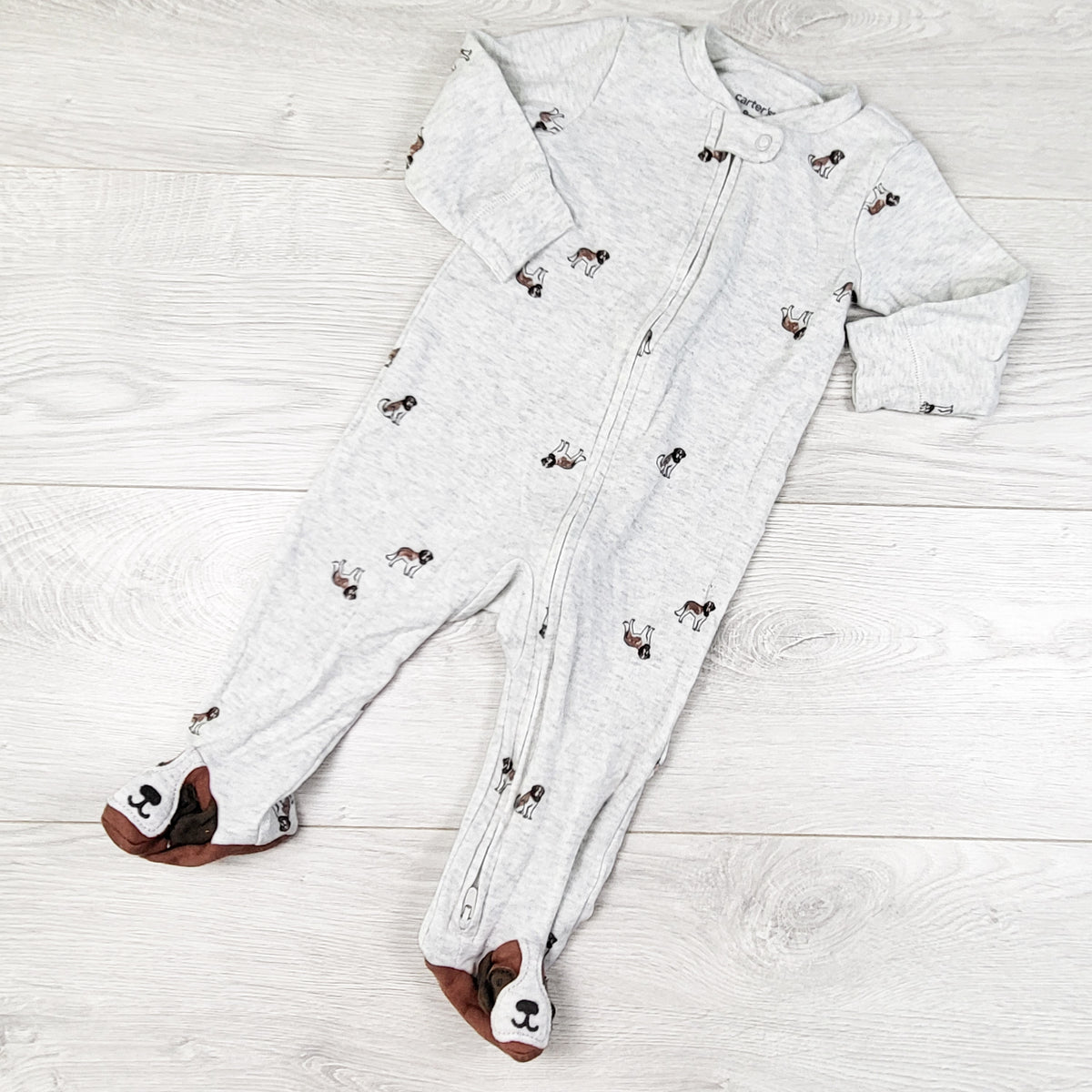 Carters grey zippered cotton sleeper with dogs. Size 9 months