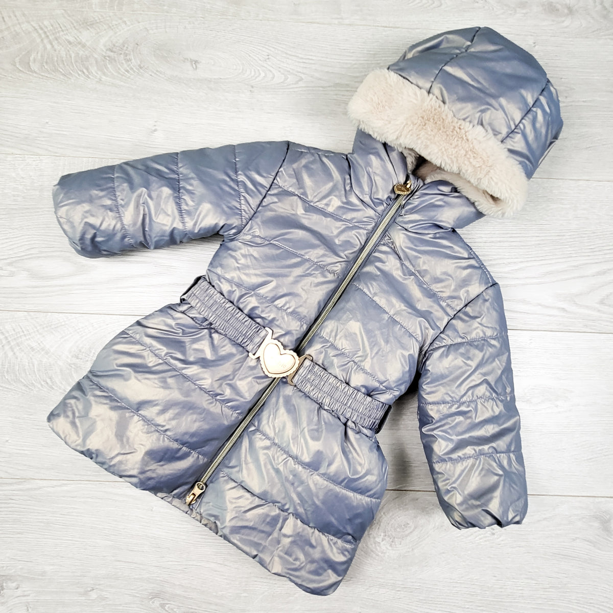 Le Chic metallic hooded puffer coat with soft minky lining. Size 12 months - retails for $140 new