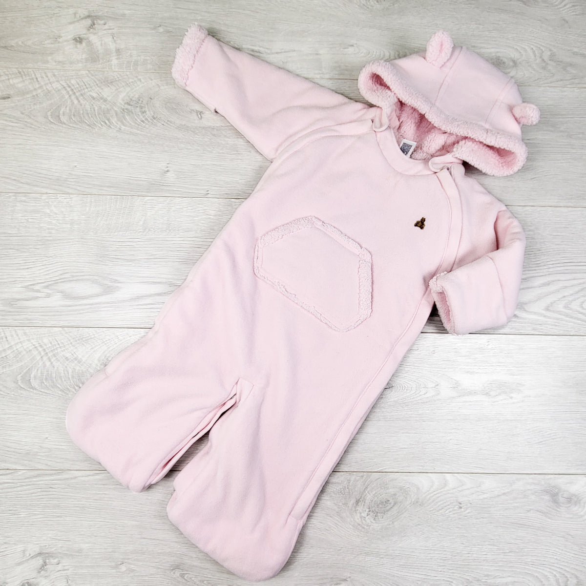 Gap pink fleece convertible bunting suit / bag. Size 3-6 months - AS IS