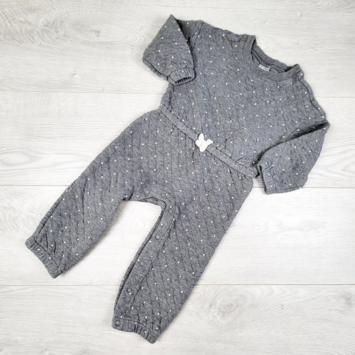Carters grey polka dot quilted cotton romper. Size 18 months