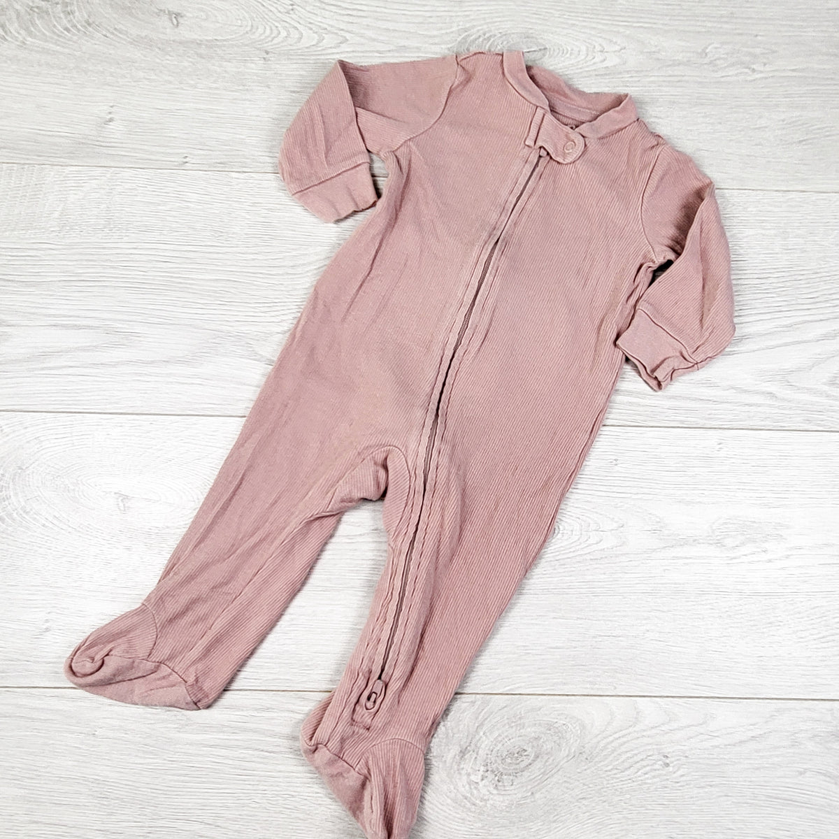 Little Planet pink ribbed zippered sleeper. Size 6 months