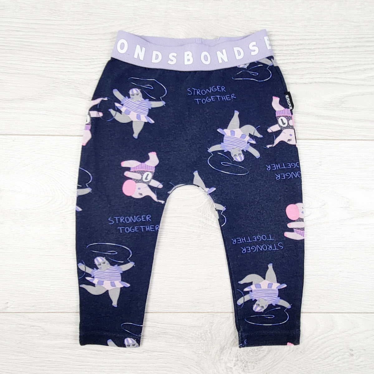 Bonds navy leggings with dancing hippos. Size 3-6 months