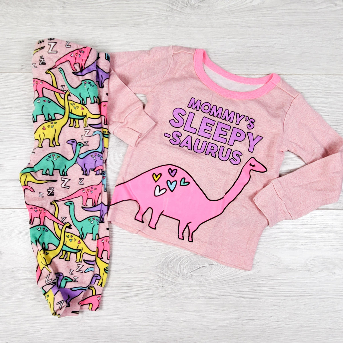 Children's Place pink "Mommy's Sleepy-saurus" 2pc PJs. Size 3-6 months