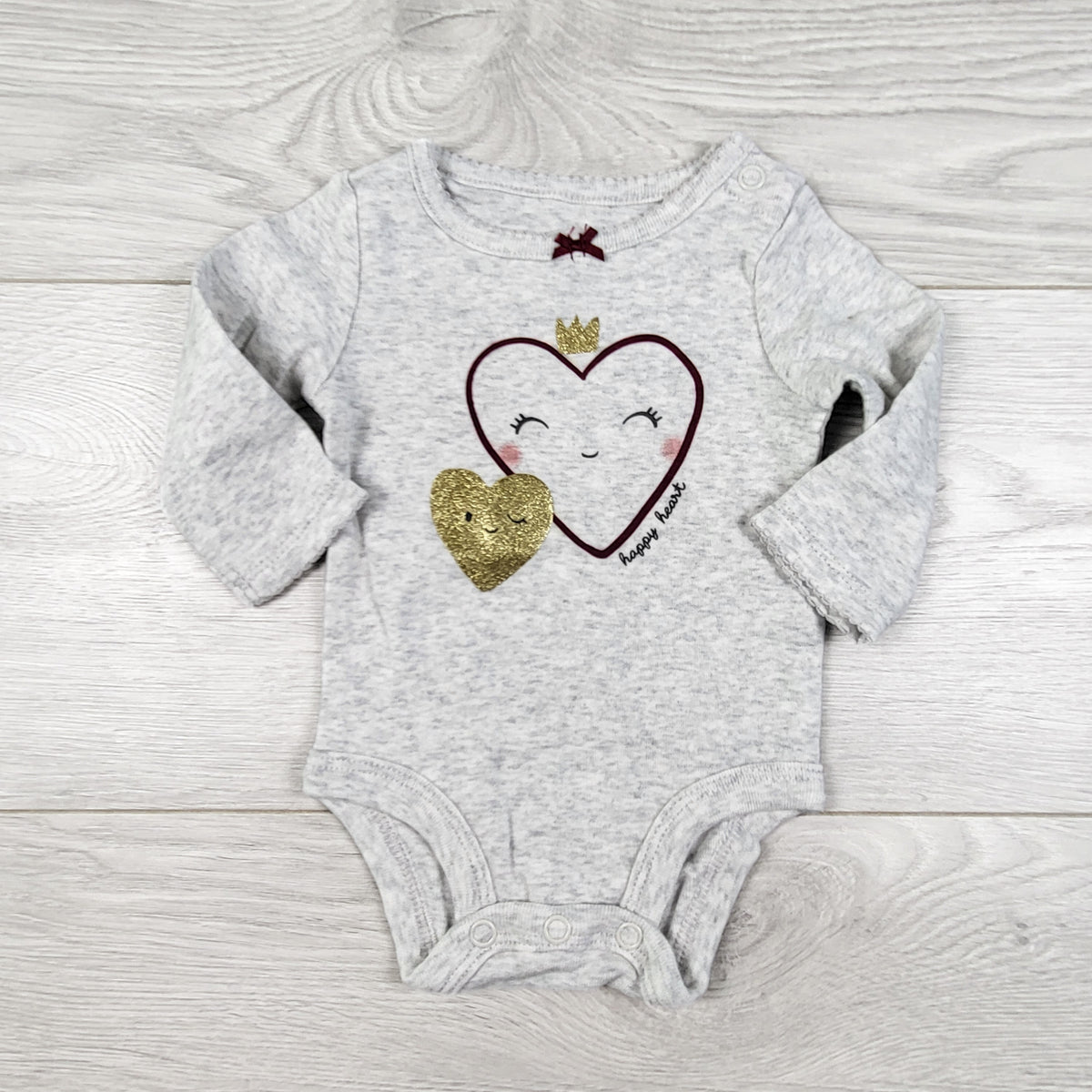 Carters grey "Happy Hearts" bodysuit. Newborn size