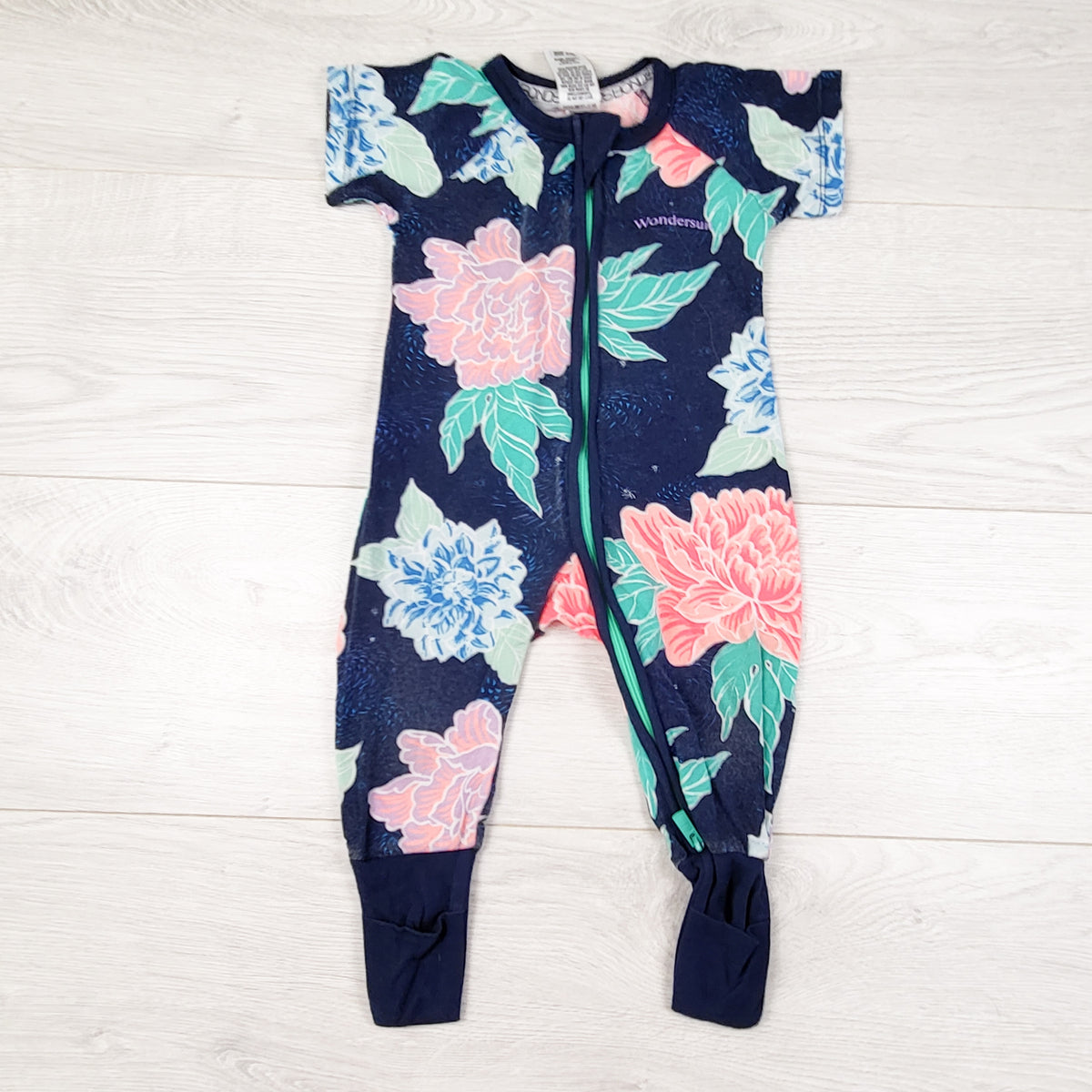 Bonds navy floral print zippered wondersuit sleeper. Size 3-6 months