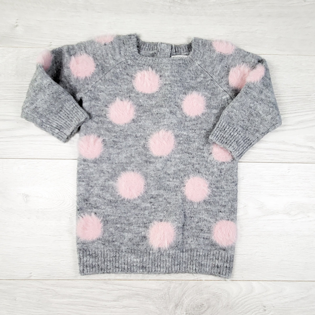 George grey and pink polka dot sweater dress. Size 6-12 months