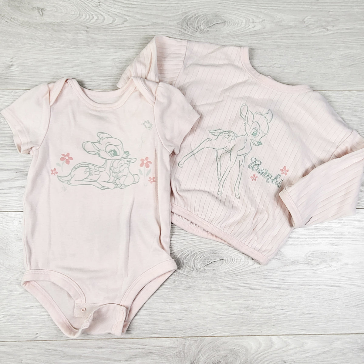 Disney Baby pink ribbed Bambi set. Size 12 months