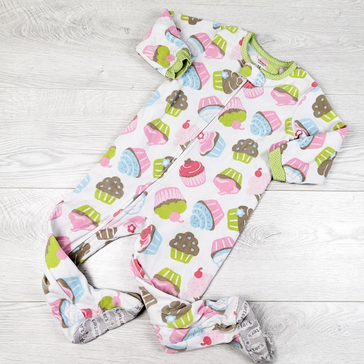 Carters white zippered cupcake print fleece sleeper. Size 18 months