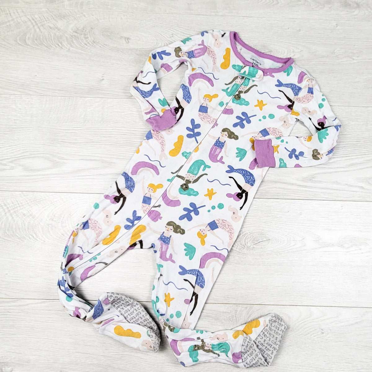 Carters white zippered cotton sleeper with dancers. Size 24 months