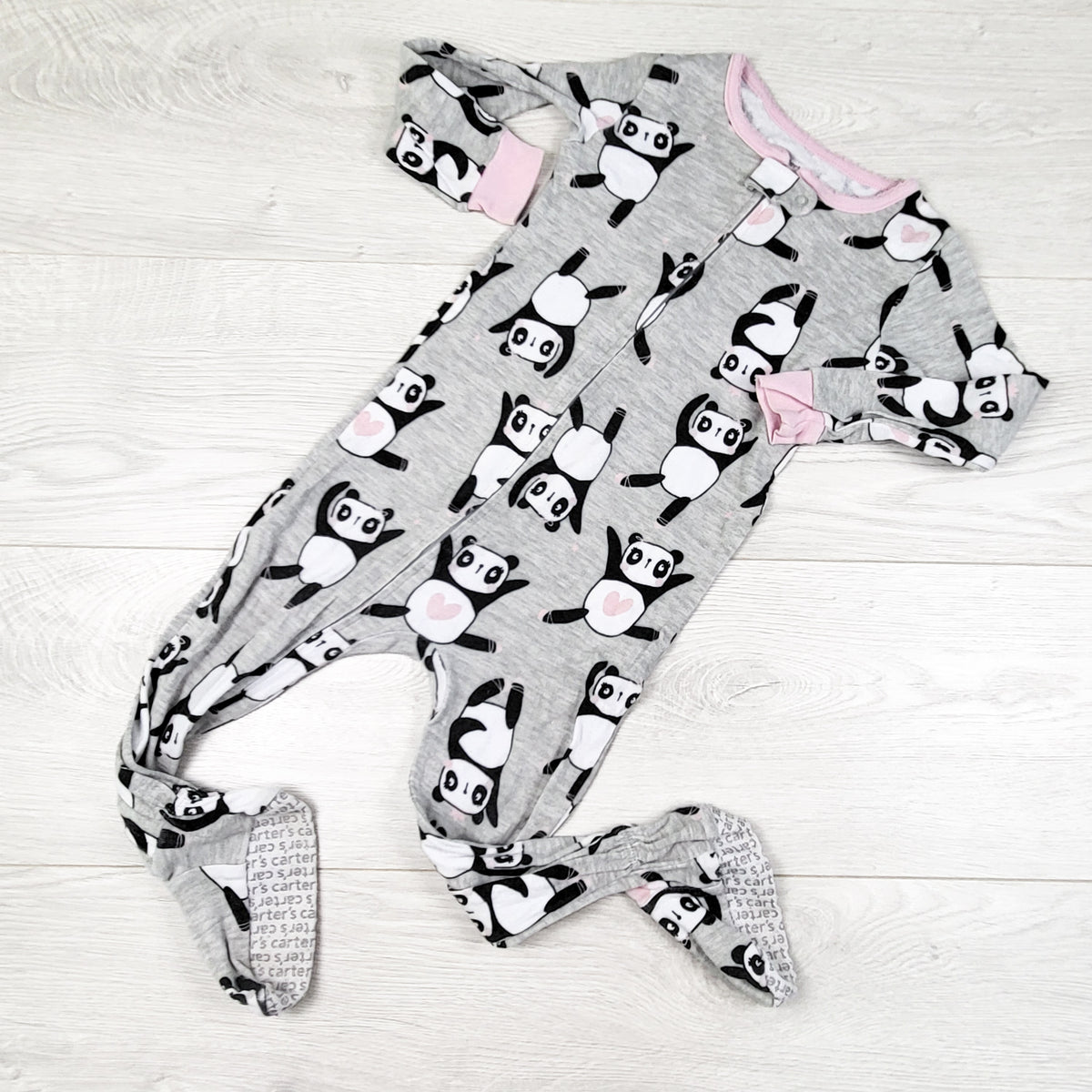 Carters grey zippered panda print sleeper. Size 24 months