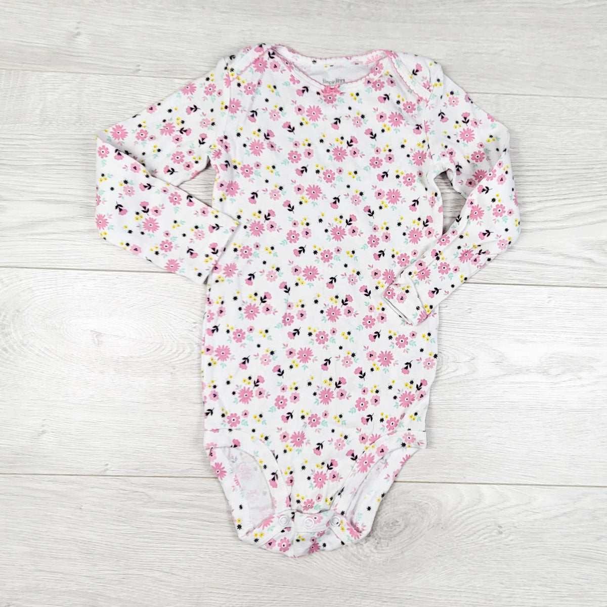 Simple Joys white and pink floral print bodysuit. Size 24 months
