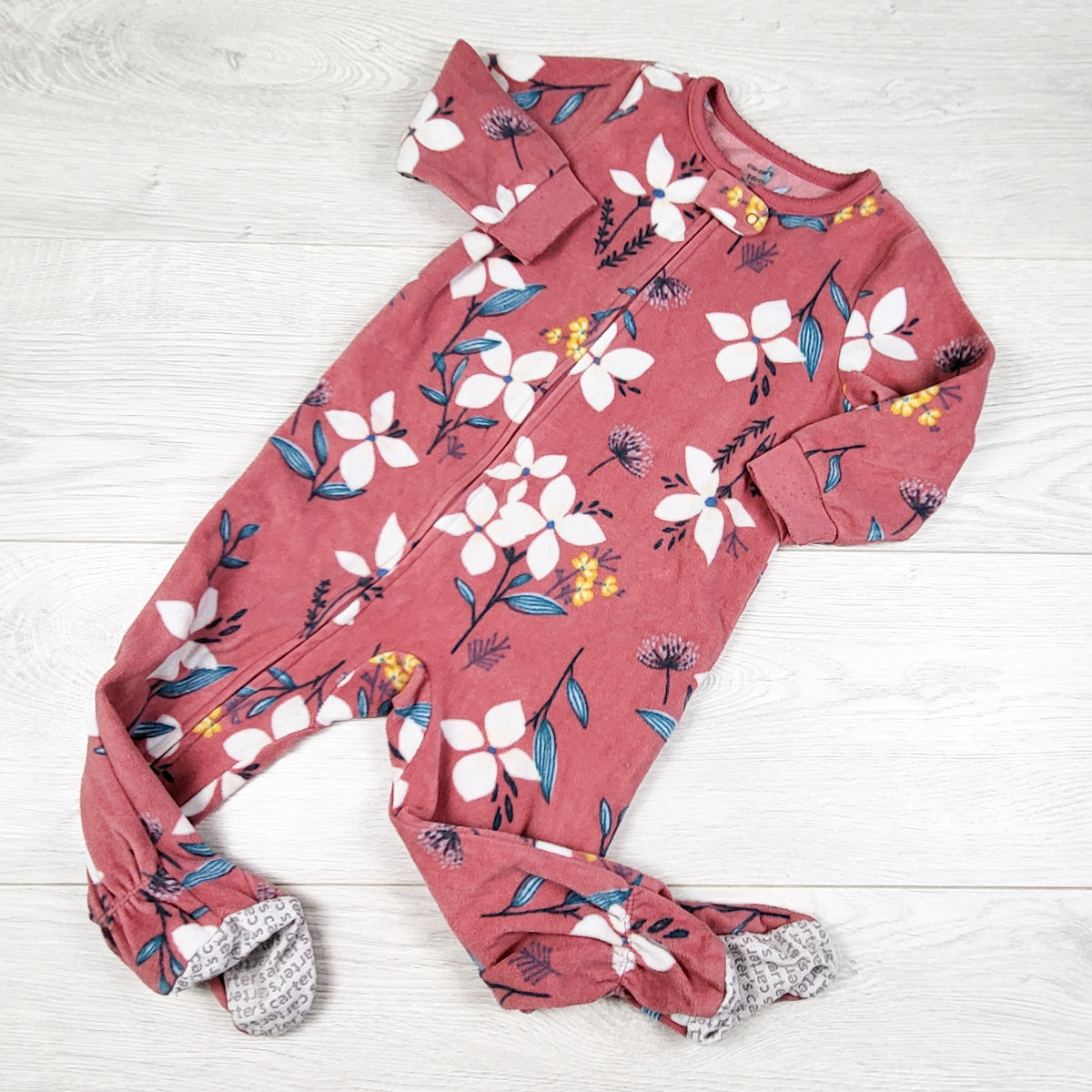 Carters dusty pink floral print zippered fleece sleeper. Size 18 months