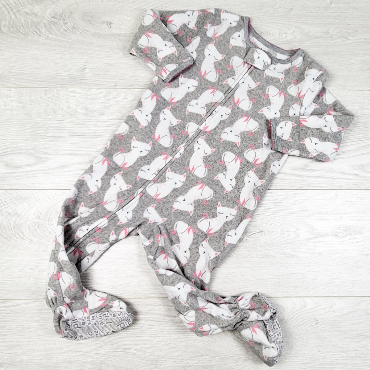 Child of Mine grey zippered fleece sleeper with cats. Size 18 months