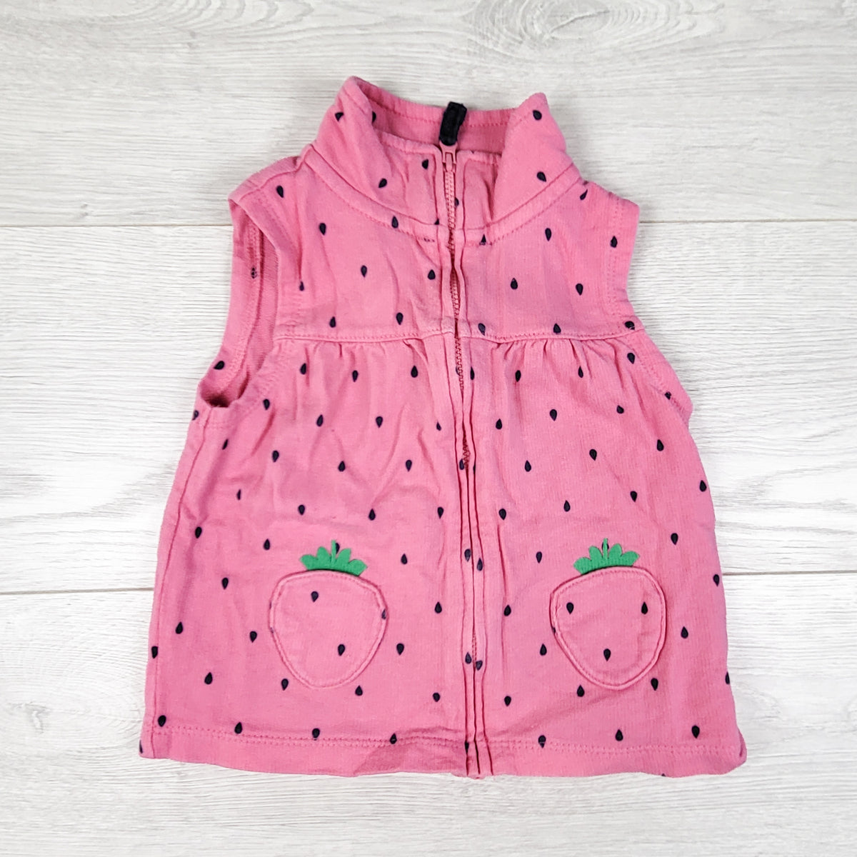 Carters pink cotton vest with strawberry seeds. Size 18 months