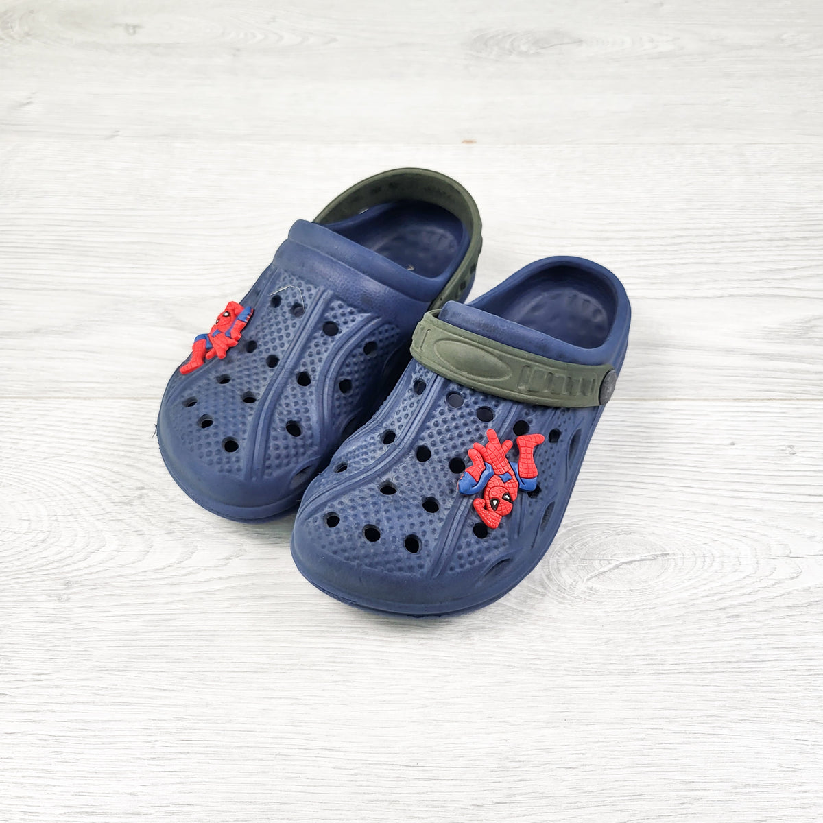 Navy rubber clogs with Spider-man. Size 11/12