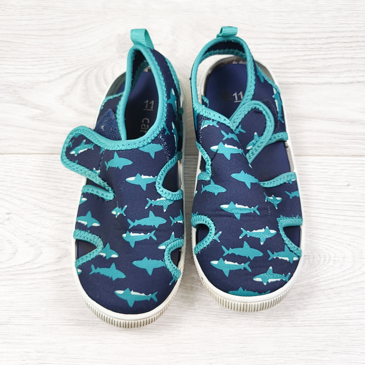 Carters navy shark print water shoes. Size 11