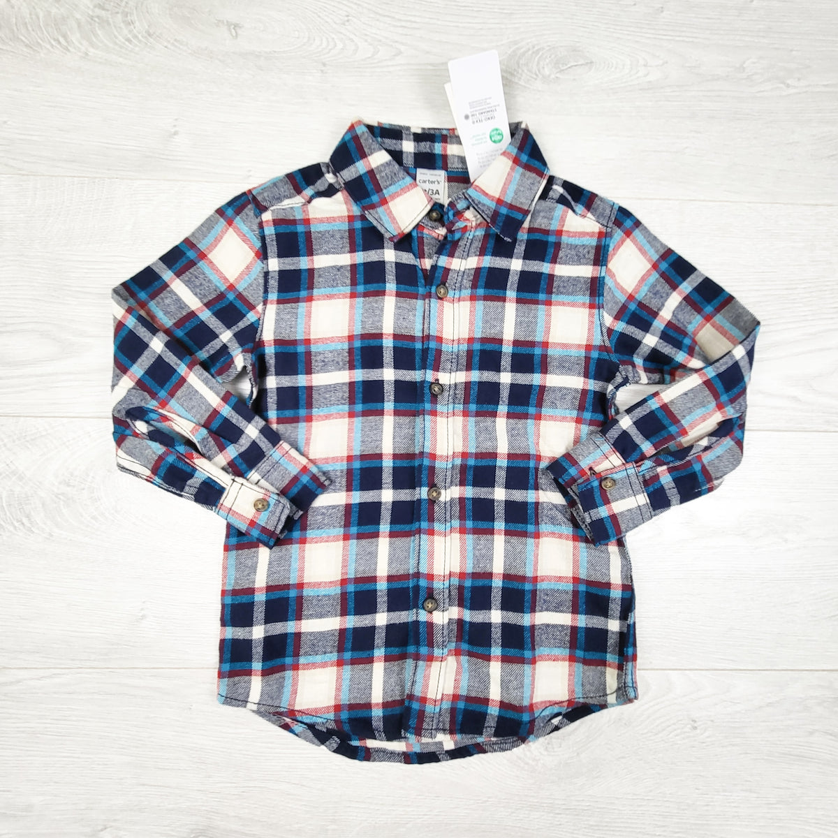 NEW - Carters navy plaid button down flannel shirt. Size 3T