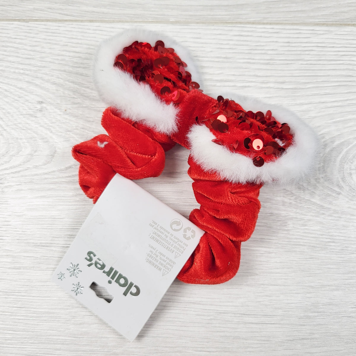 NEW - Claire's Christmas Santa Bow Velvet Scrunchie