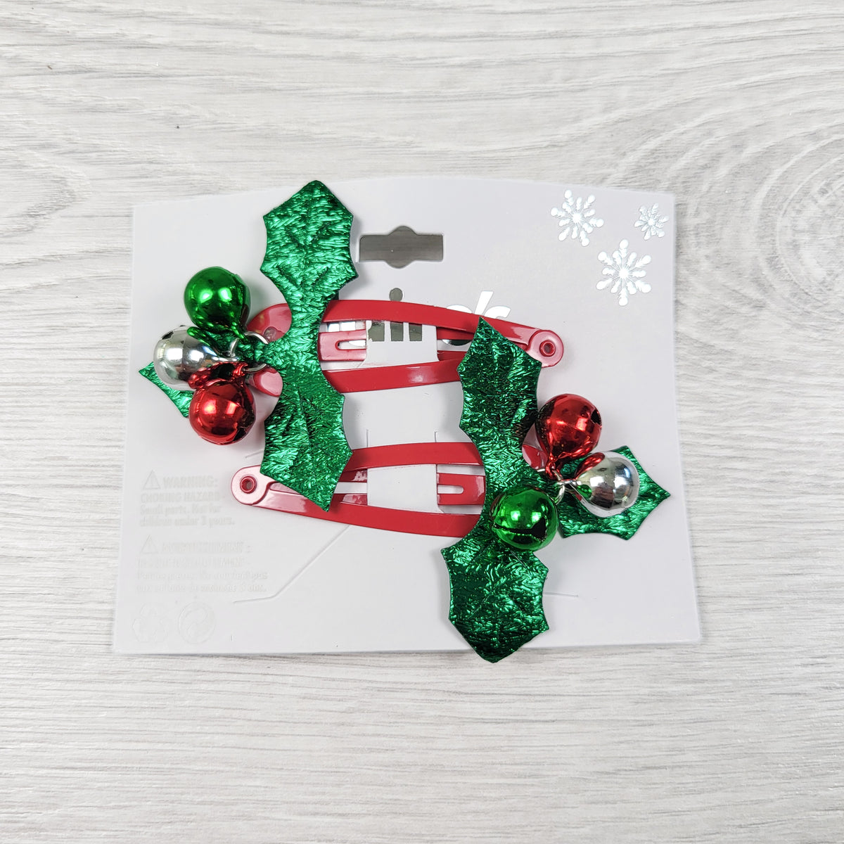 NEW - Claire's Christmas Holly Jingle Bell Snap Hair Clips 2-Pack