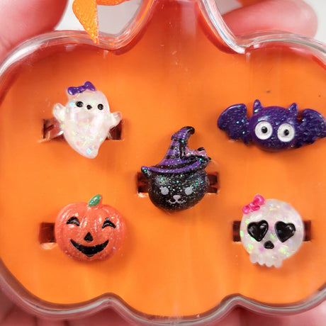 NEW - Claire's Halloween Adjustable Glitter Ring 5-Pack Box Set