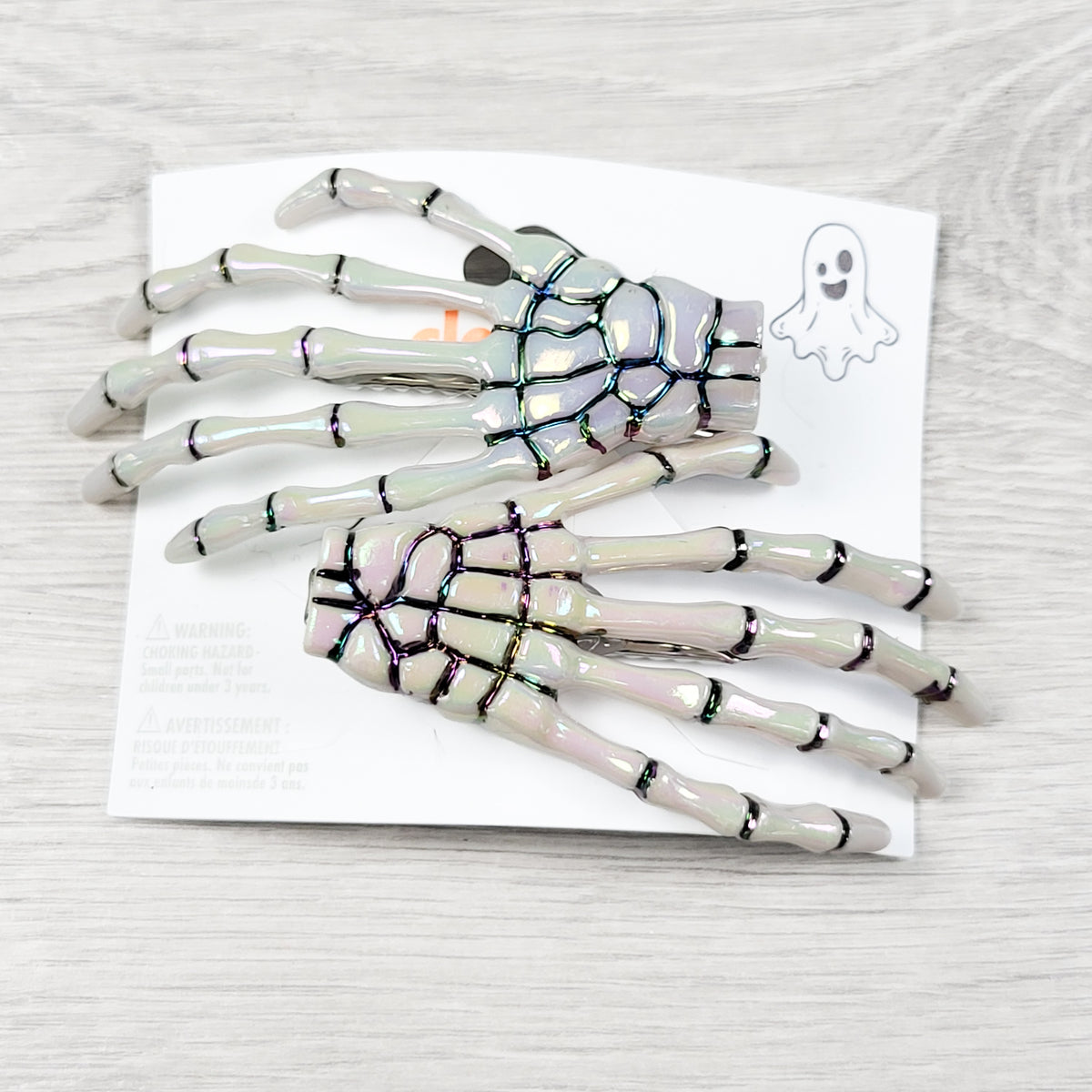 NEW - Claire's Halloween Iridescent Skeleton Hand Hair Clips 2-Pack