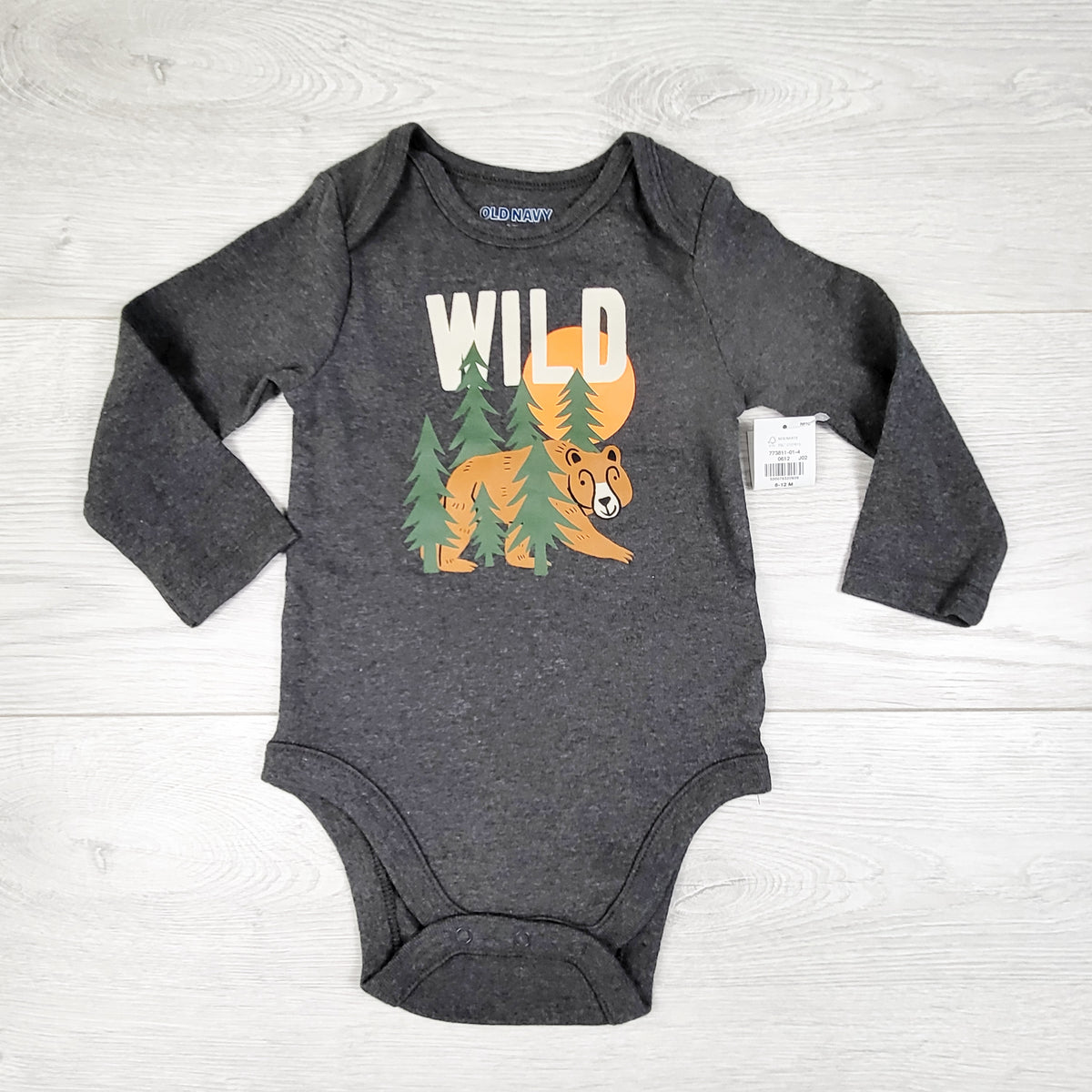 NEW - Old Navy grey "Wild" bodysuit. Size 6-12 months