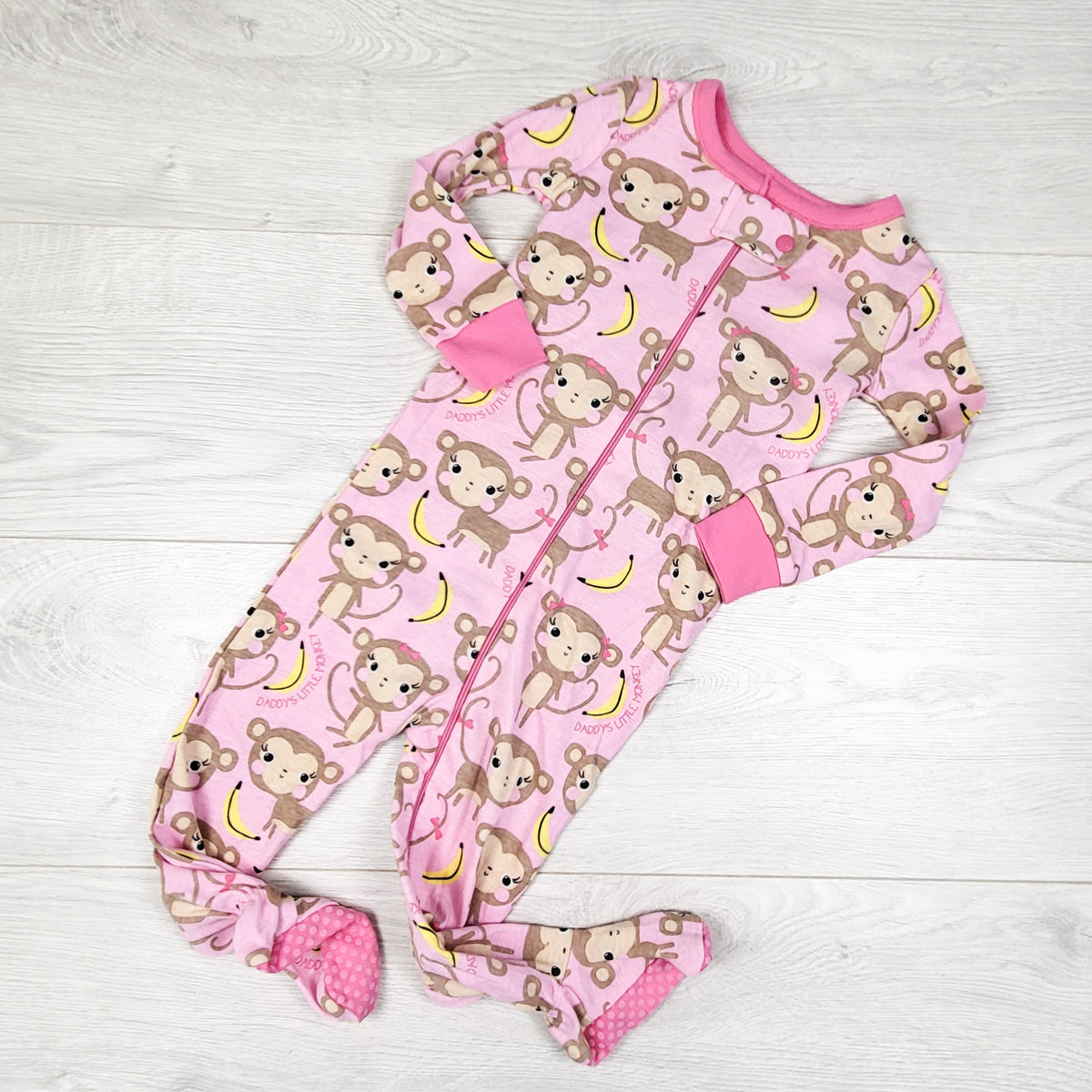 NEW - Children's Place pink zippered cotton sleeper with monkeys. Size 9-12 months
