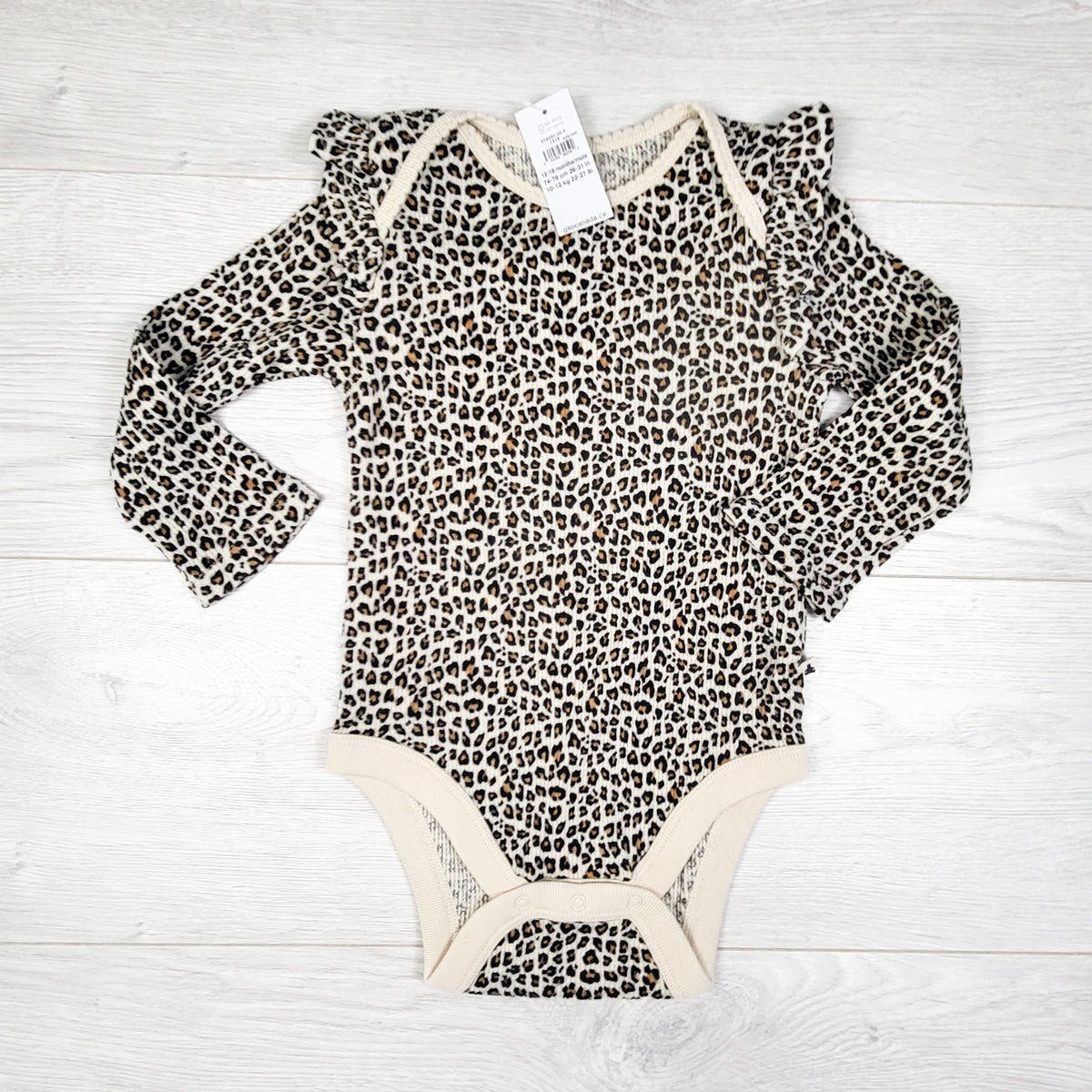 NEW - Old Navy leopard print waffle knit ruffle bodysuit. Size 12-18 months