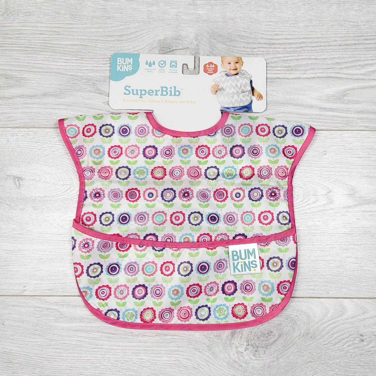 NEW - Bumkins SuperBib Floral Print Waterproof Baby Bib