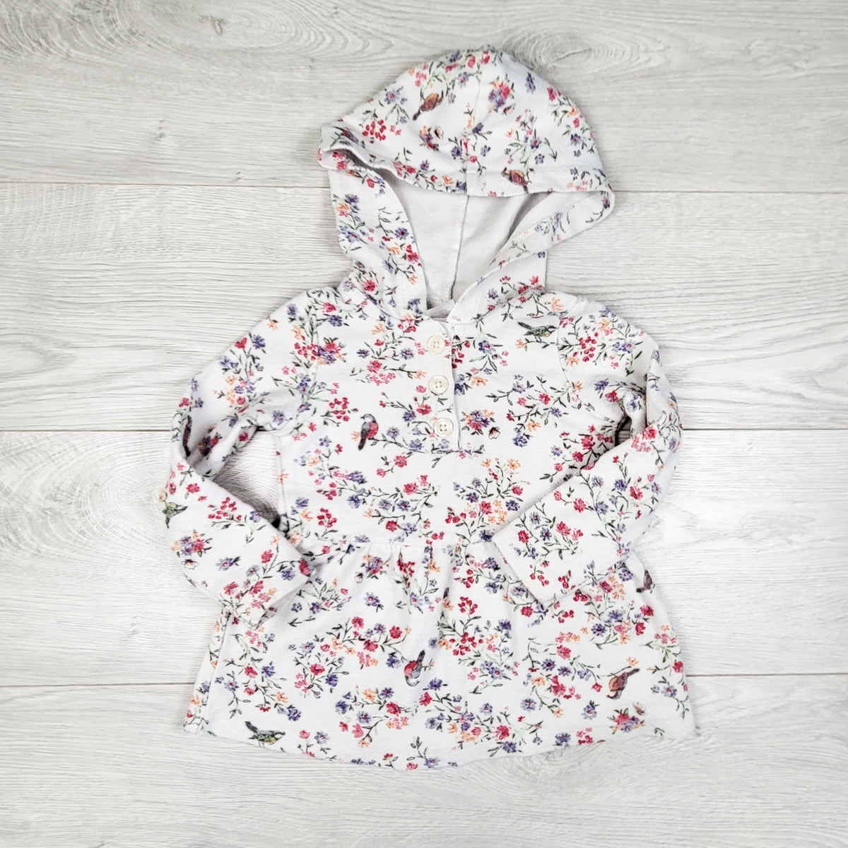 Carters white floral print pullover hooded tunic dress.  Size 2T