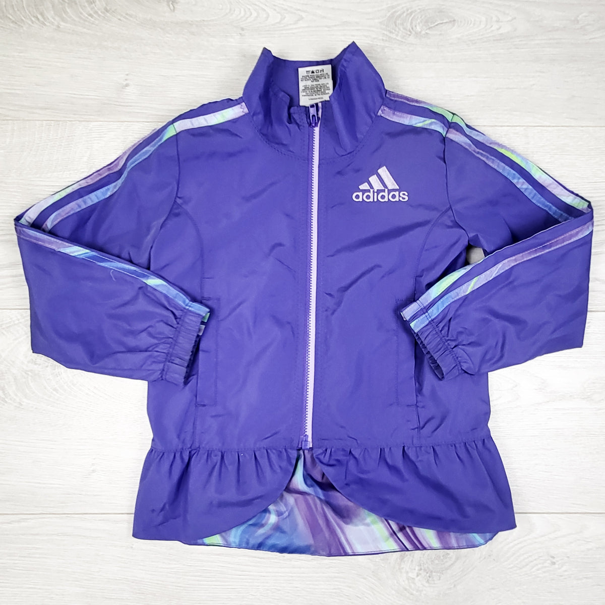 Adidas Purple Lightweight Mesh-Lined Windbreaker Jacket With Peplum Hem. Size 3T