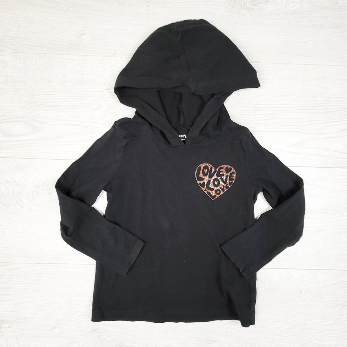 Carters black hooded top with heart. Size 4T