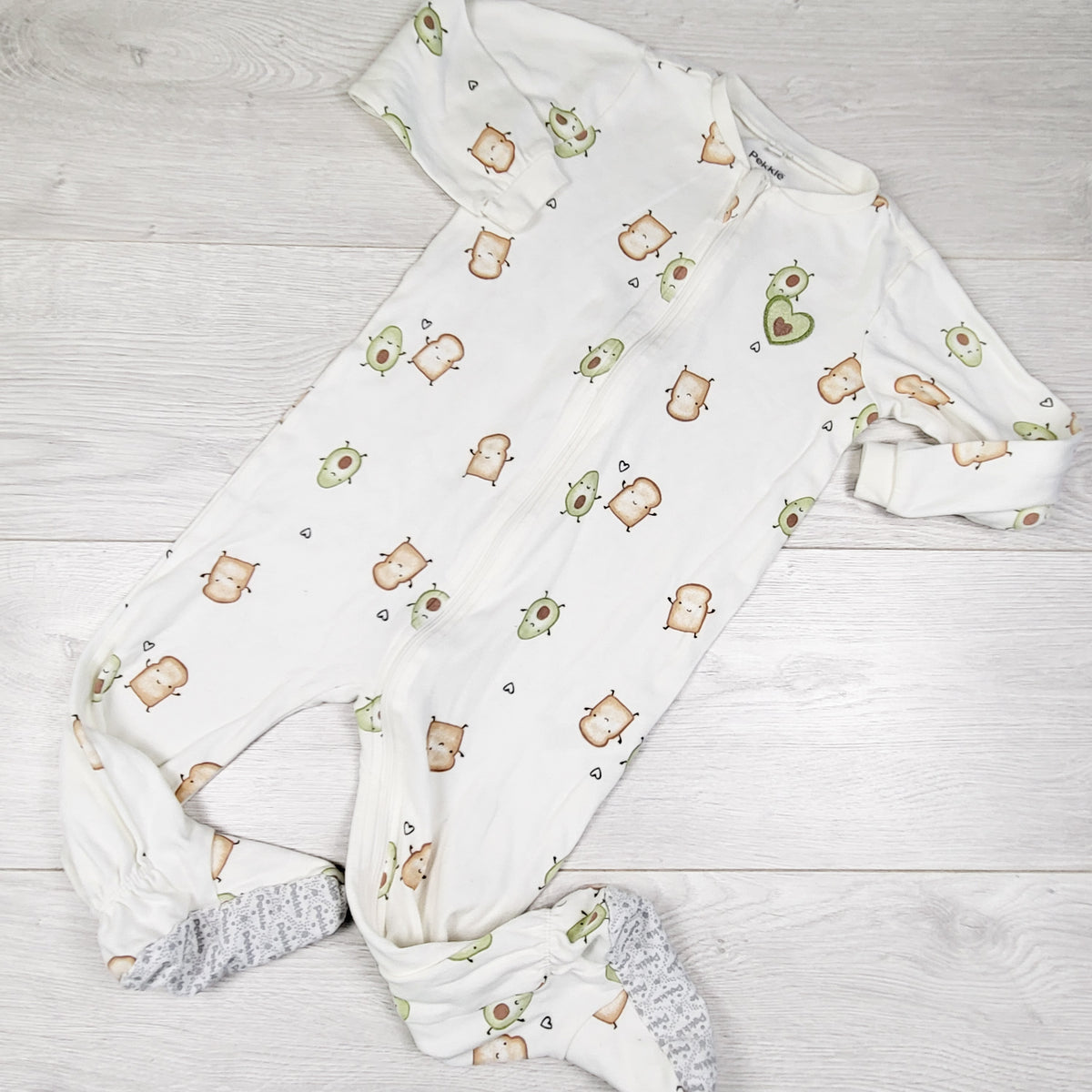 Pekkle zippered sleeper with avocado toast. Size 24 months