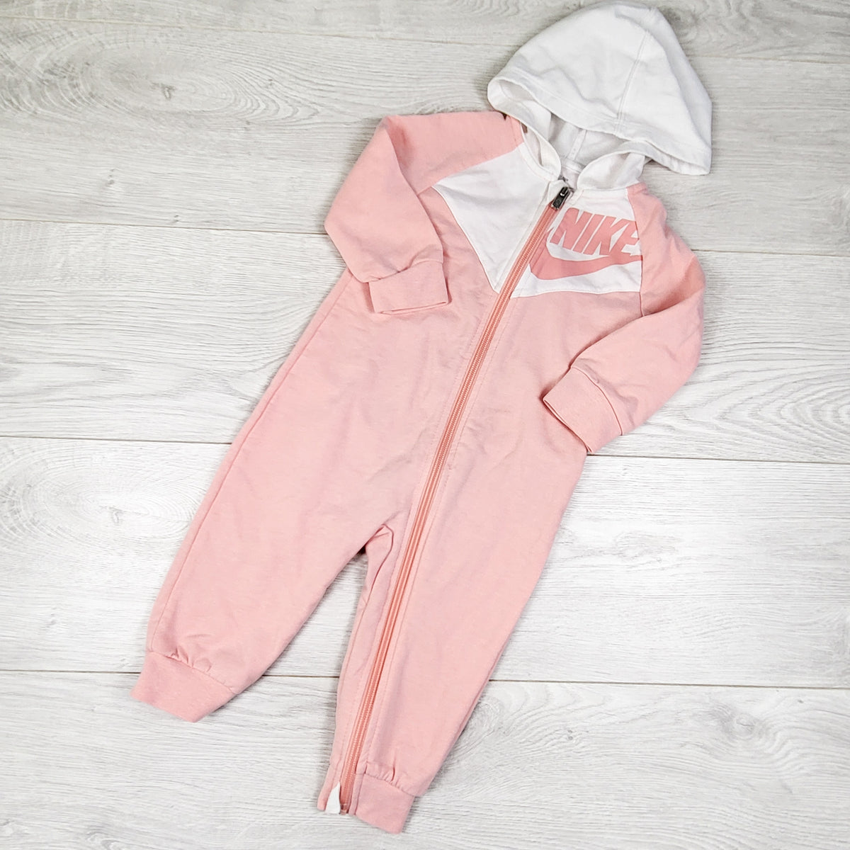 Nike Pink "Play All Day" Futura Hooded Coverall Jumpsuit. Size 12 months