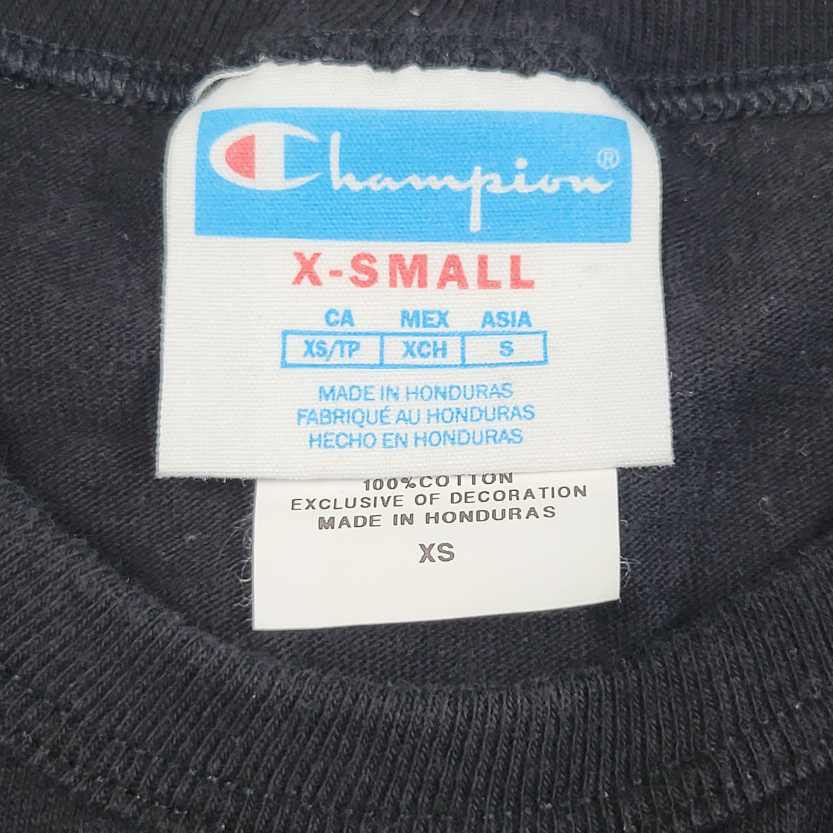 Champion black retro look t-shirt. ADULT XS