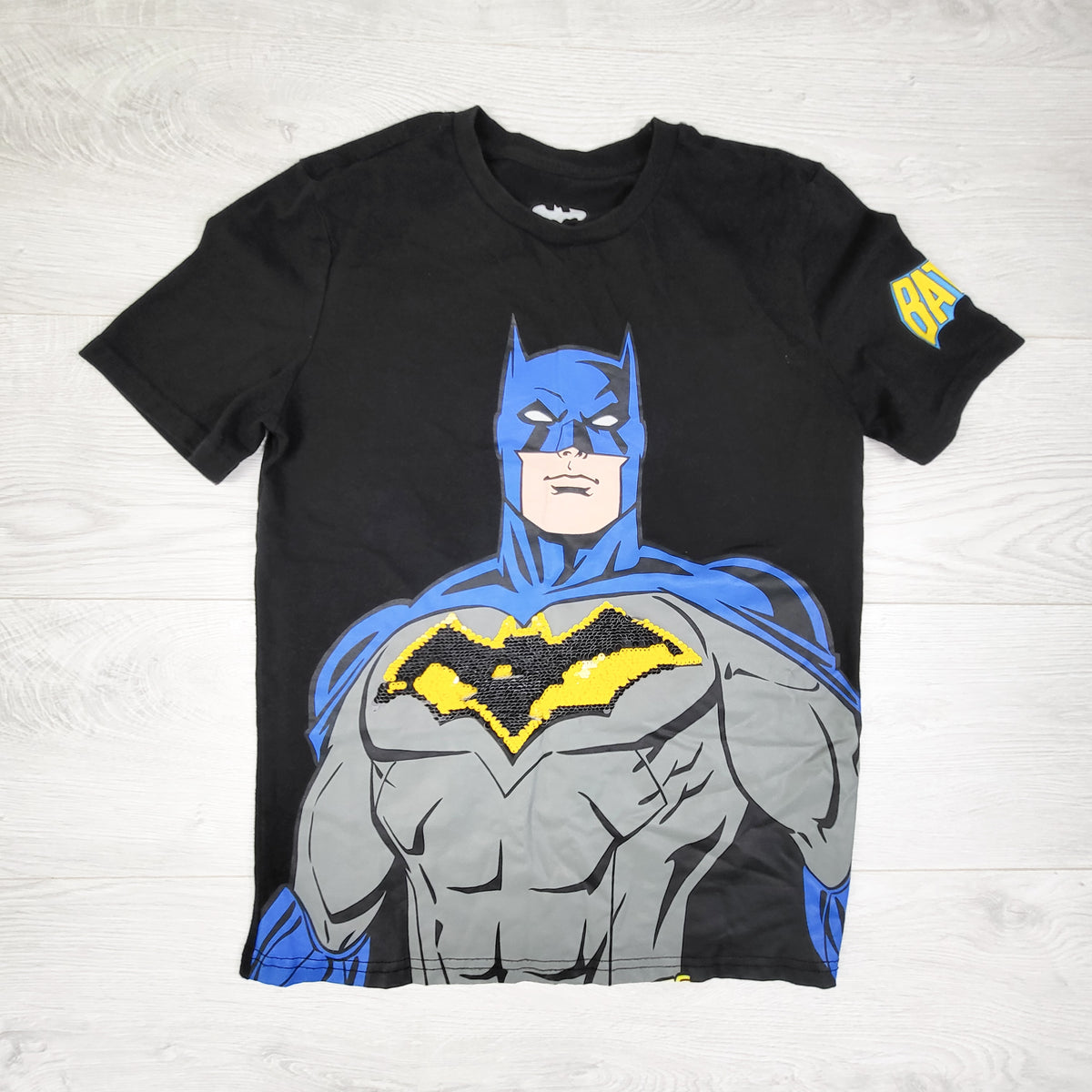 Black Batman flip sequin t-shirt. Size 10/12
