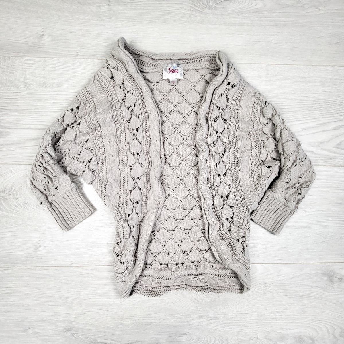 Justice grey open knit sweater. Size 8