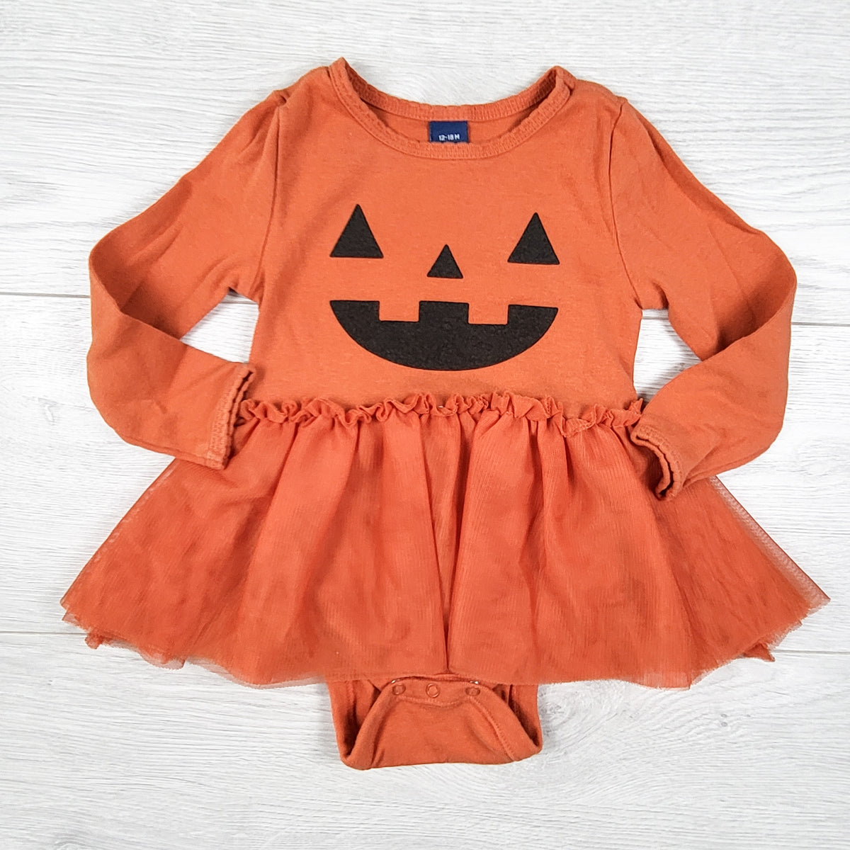 Old Navy orange Jack-o-lantern bodysuit dress. Size 12-18 months