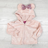 Pink Minnie Mouse hooded velour hoodie. Size 18 months