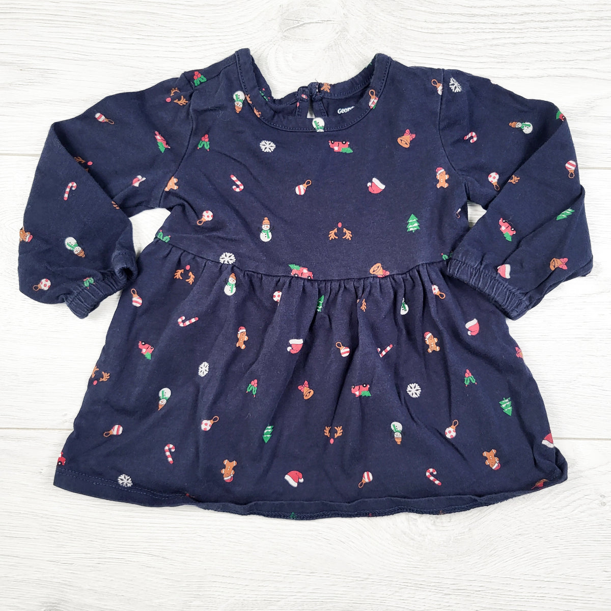 George navy Christmas themed dress. Size 6-12 months