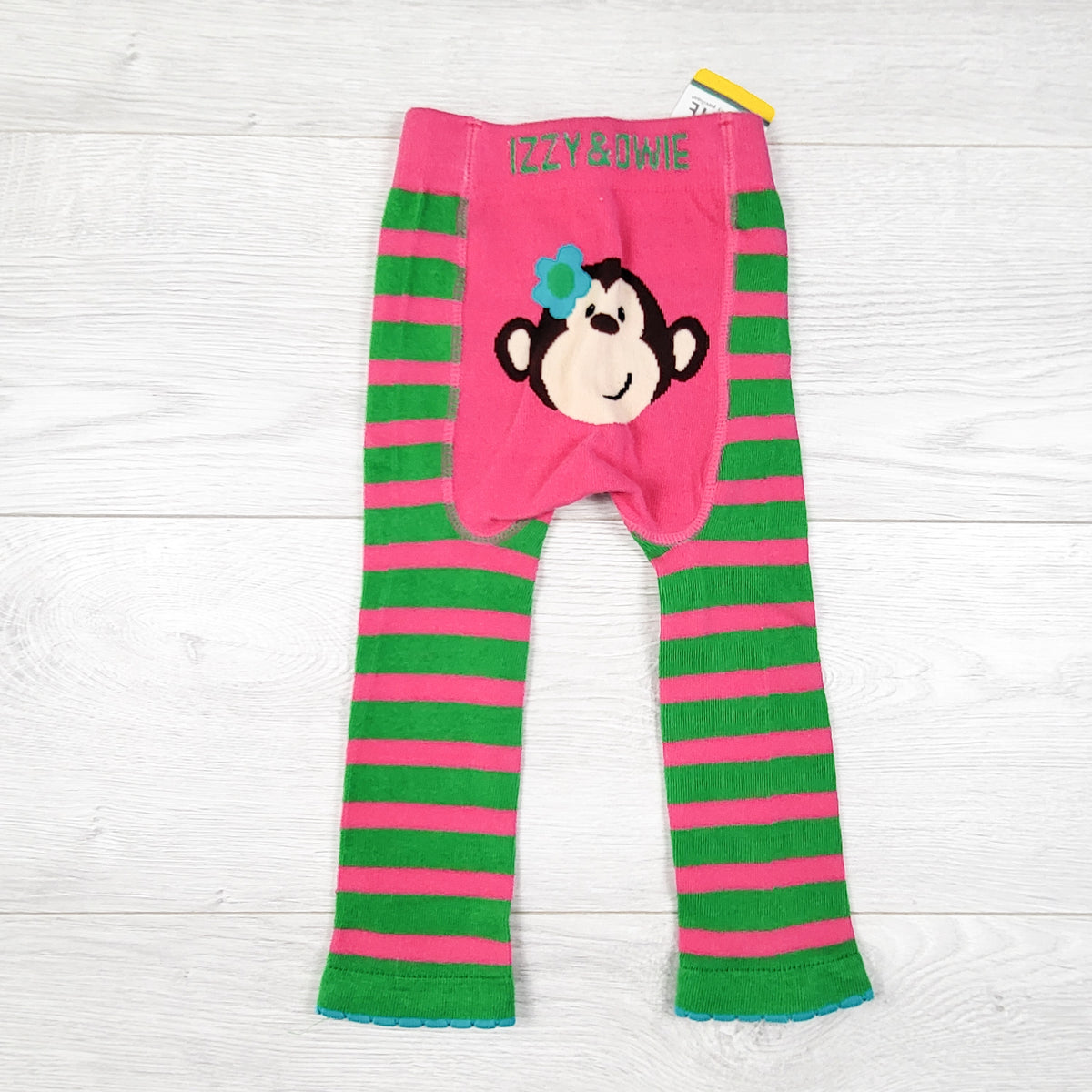 NEW - Izzy and Owie pink and green striped monkey tights. Size 12-24 months