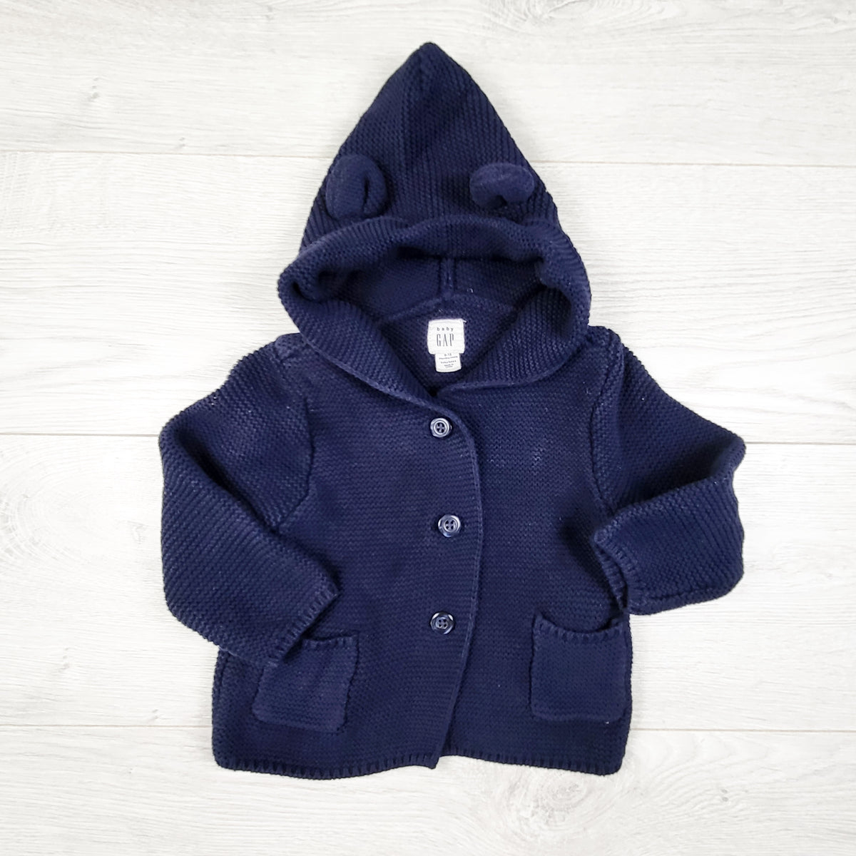 Gap navy bear ear sweater coat. Size 6-12 months