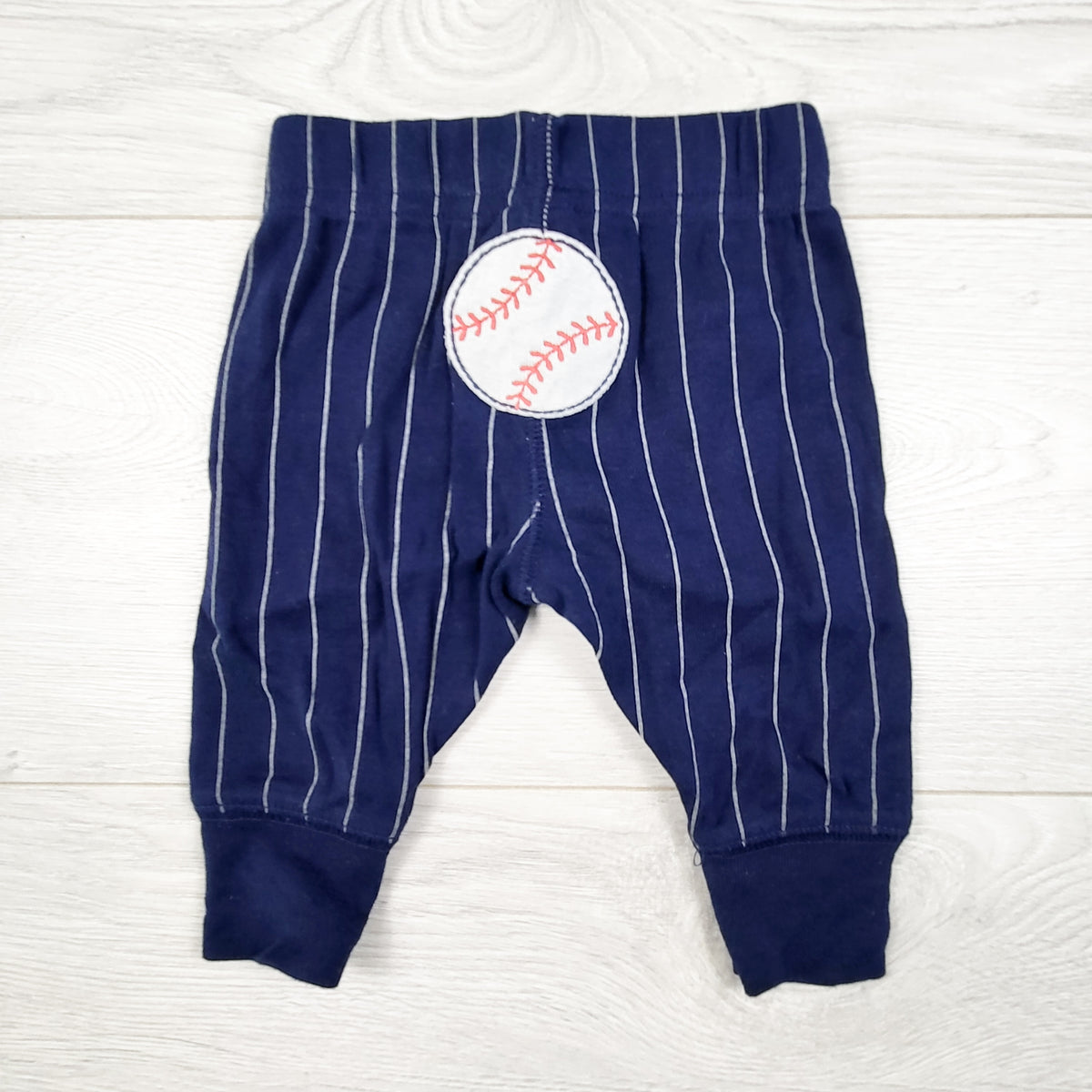 Child of Mine navy striped pants with baseball. Size 0-3 months