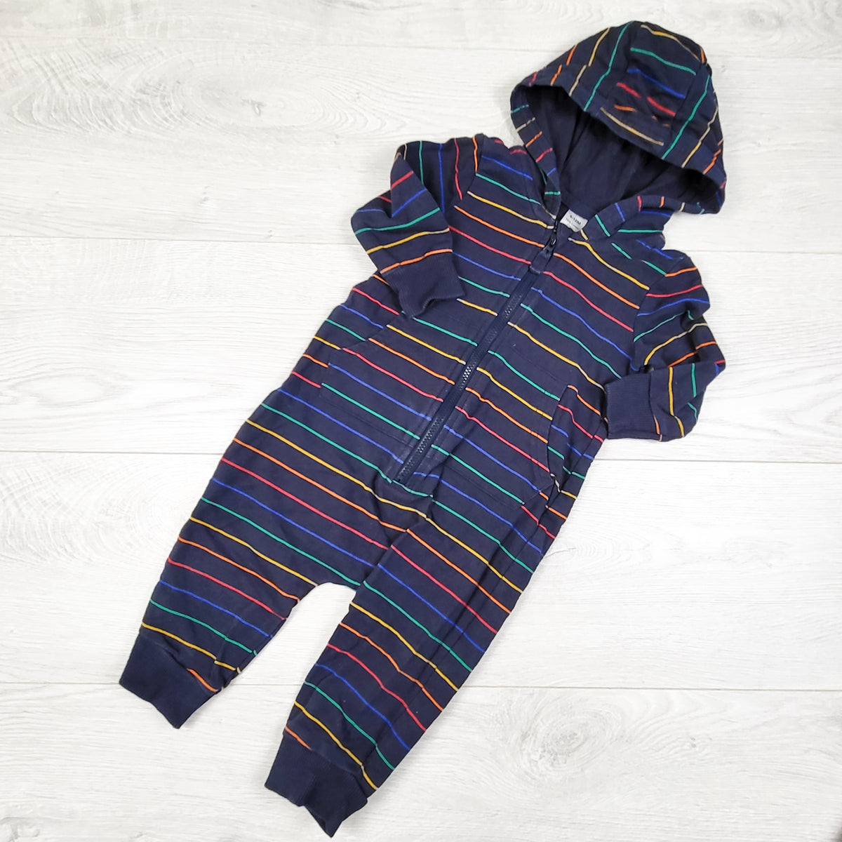 George navy striped hooded cotton romper. Size 6-12 months