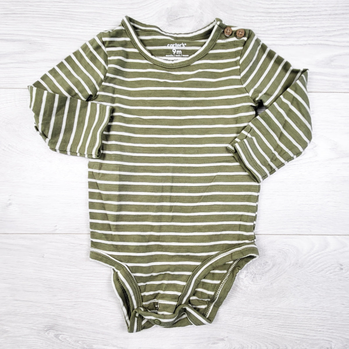 Carters green striped bodysuit. Size 9 months