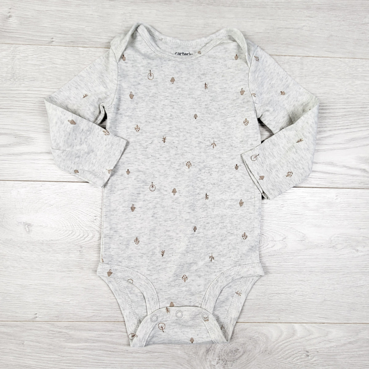 Carters grey bodysuit with mushrooms and trees. Size 12 months