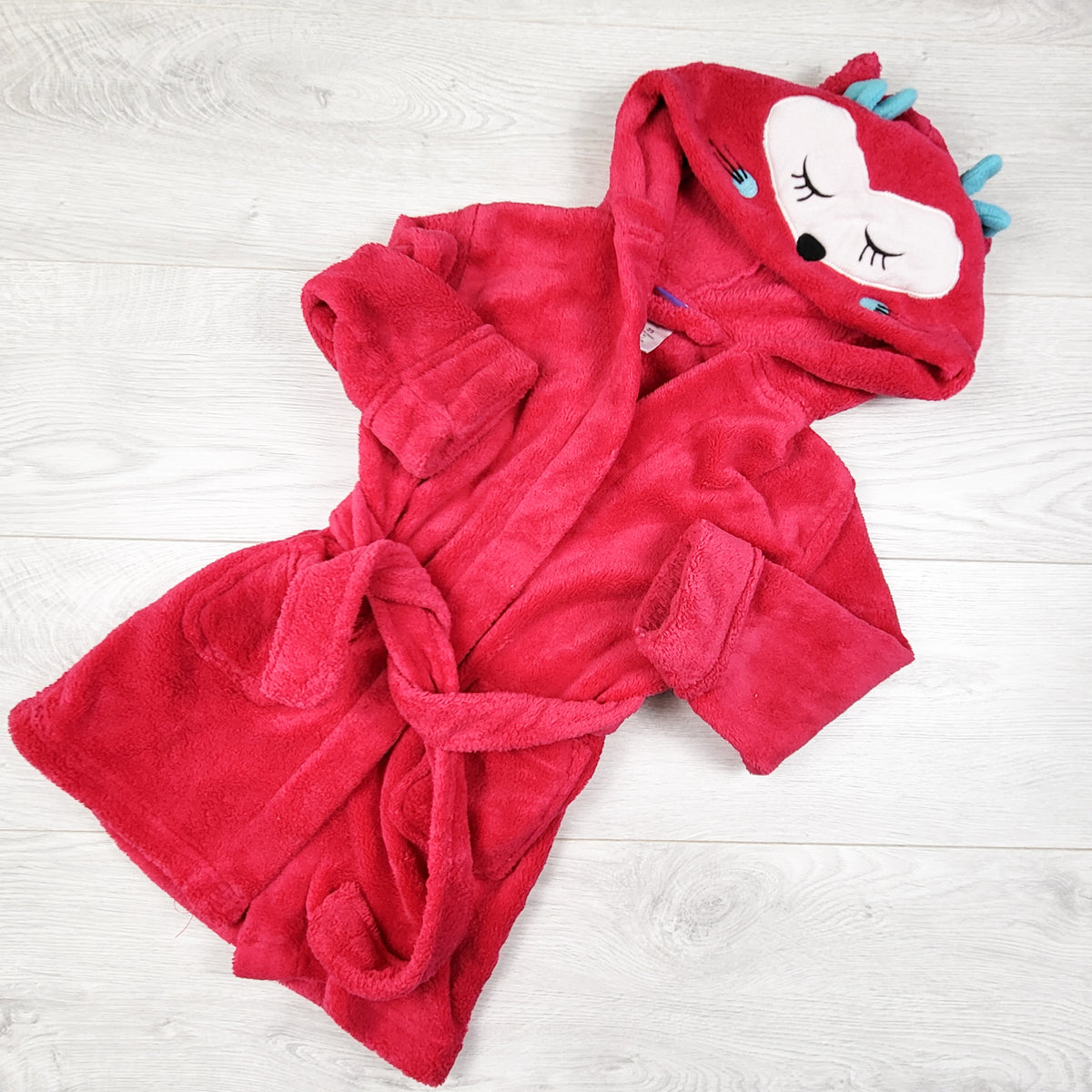 Pekkle pink plush robe with fox. Size 2/3T